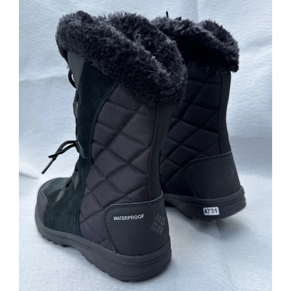 Columbia Ice Maiden II Winter Boots Womens 10 Black Waterproof Omni Grip Quilted